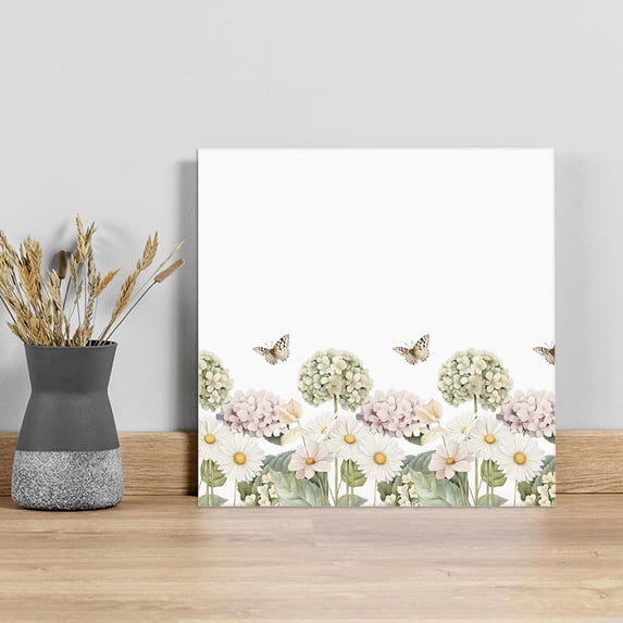 Spring Floral Wall Art Painting on Canvas, Farmhouse Flower Summer Botanical White Canvas Art Home Prints Wall Art Framed Modern Artwork for Living Room Bedroom Wall Decor 8x8in