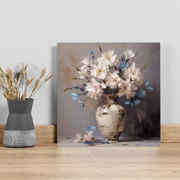 Spring Floral Wall Art Painting on Canvas, Summer Botanical Oil Painting Art Canvas Art Home Prints Wall Art Framed Modern Artwork for Living Room Bedroom Wall Decor 12x12in