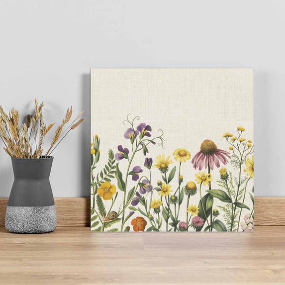 Spring Floral Wall Art Painting on Canvas, Yellow Flowers Pastoral Botanical Rustic Canvas Art Home Prints Wall Art Framed Modern Artwork for Living Room Bedroom Wall Decor 12x12in