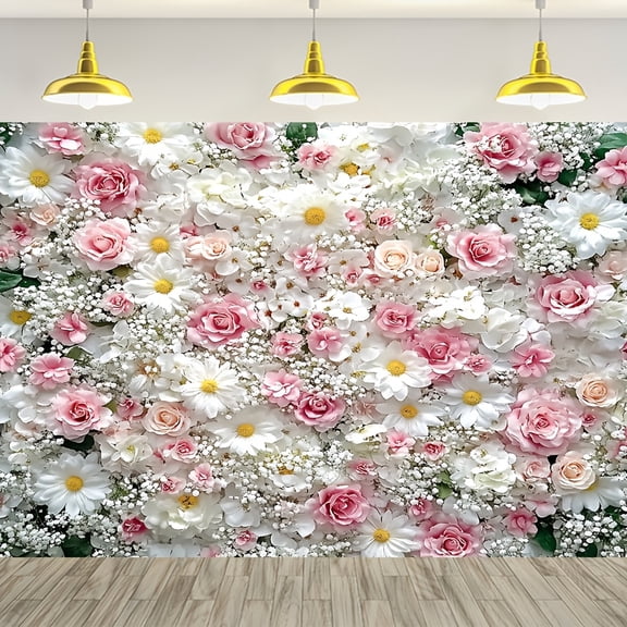 Spring Floral Wall Backdrop Pink White Roses Tea Party Photography Background Flowers Wedding Birthday Valentine's Day Bridal Shower Flower Wall Decorations Banner