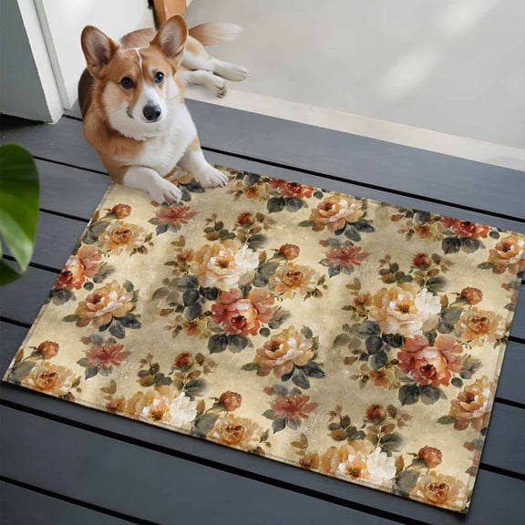 Spring Floral Washable Entry Rug 2x3 Oil Painting Flowers Pink White Peony Retro Romantic Low Pile Indoor Door Mat with Rubber Backing Thin Area Rug for for Entrance, Bedroom, Kitchen, Bathroom