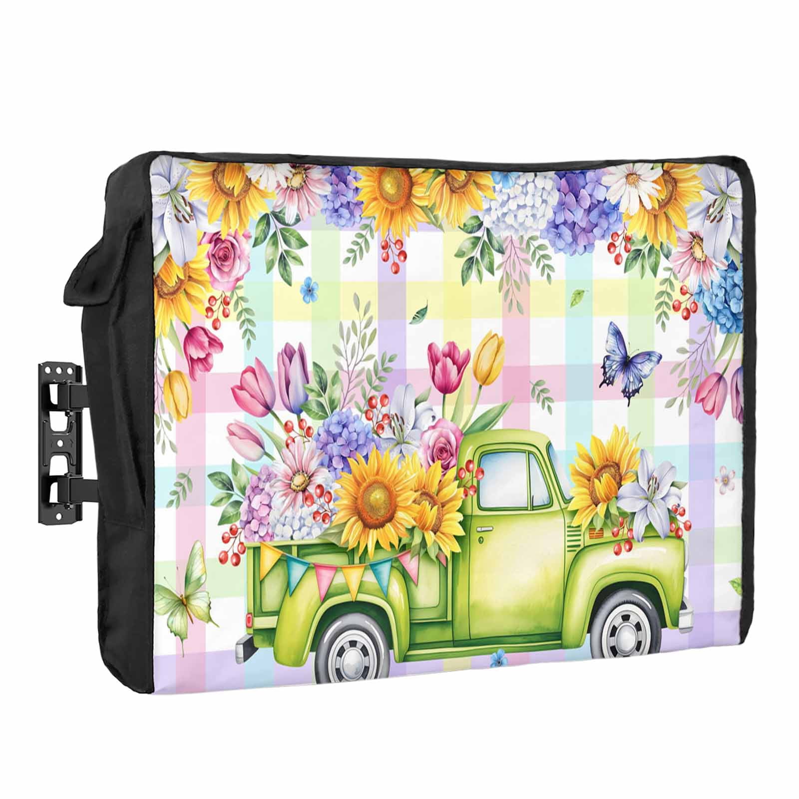 Spring Floral Waterproof Outdoor TV Cover, Green Truck Watercolor ...