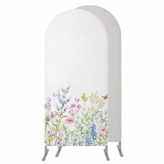 Spring Floral Wedding Arch Cover, Stretchy Spandex Arch Backdrop Stand Covers 4 FT, Colorful Watercolor Botanical Summer Round Top Arched Backdrop Cover for Birthday Party Ceremony Baby Shower Event