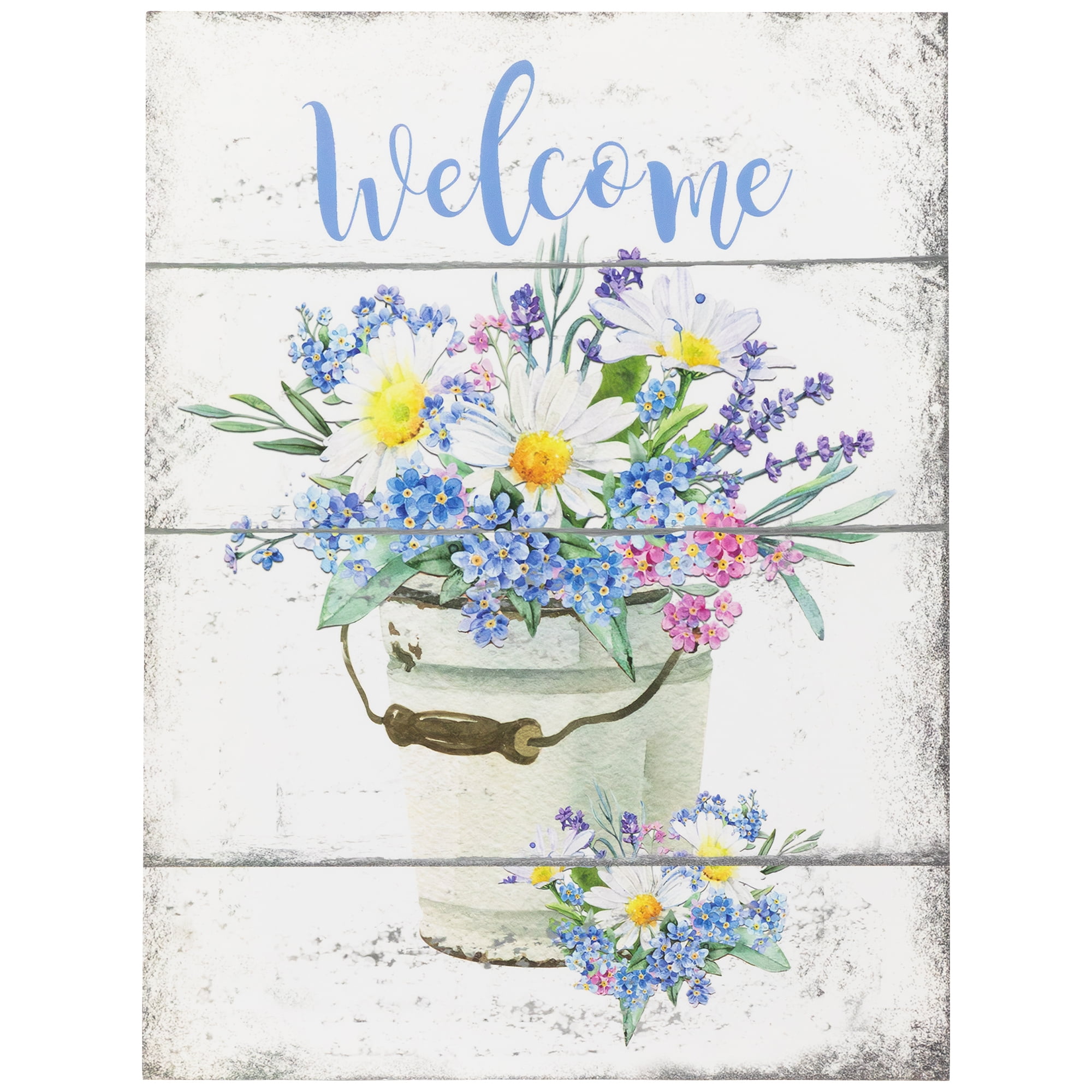 Whitewashed Wood Spring Floral Welcome Wall Sign - 16"