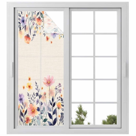 Spring Floral Window Privacy Film, Elegant Flowers Farmhouse Botanical Rustic Static Cling UV Sun Blocking Heat Control Window Tint Day and Night, Non-Adhesive One Way Privacy Cover 29.5''x78.7''