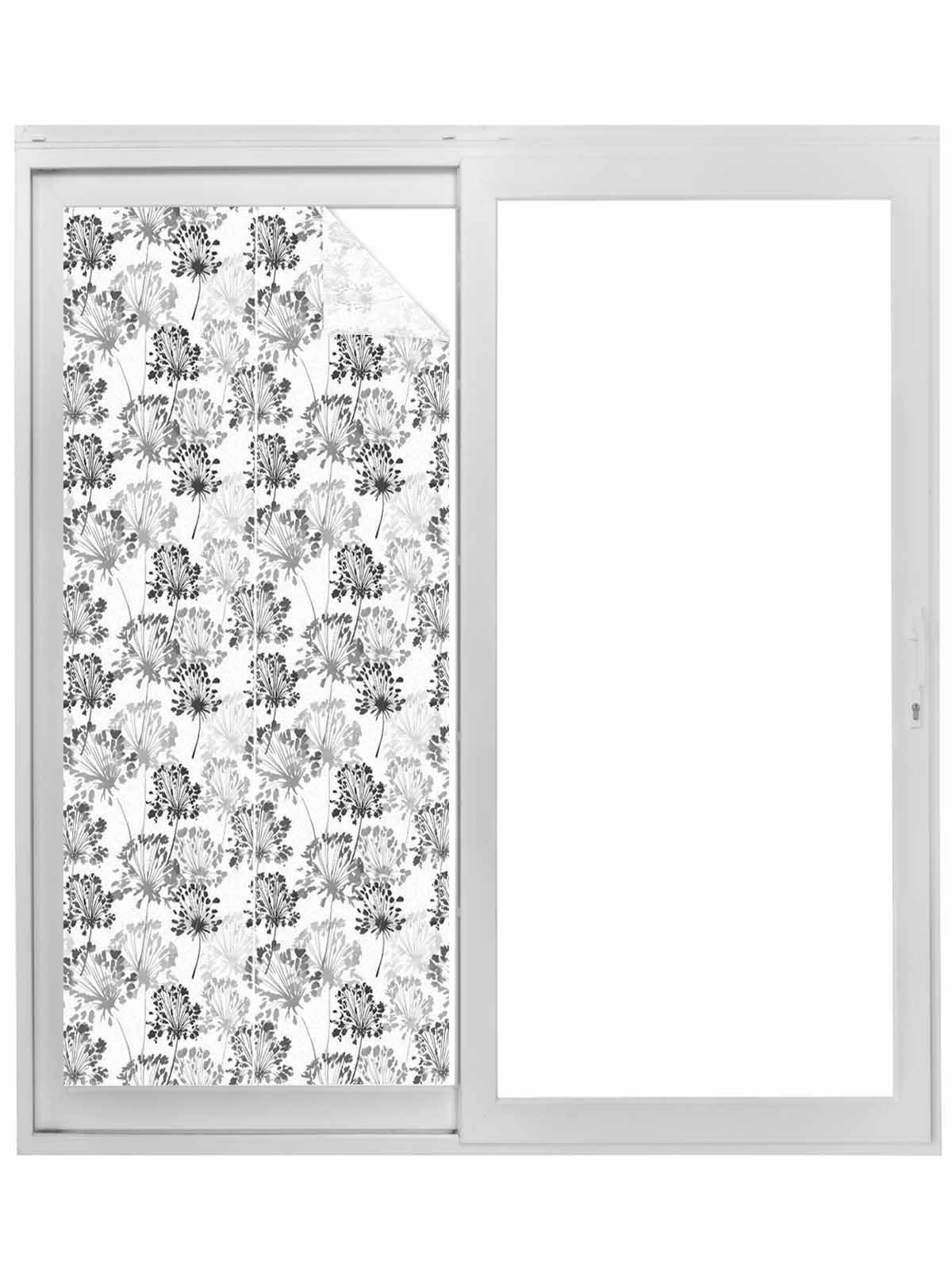 Spring Floral Window Privacy Film, Grey Dandelion Plants Pastoral ...