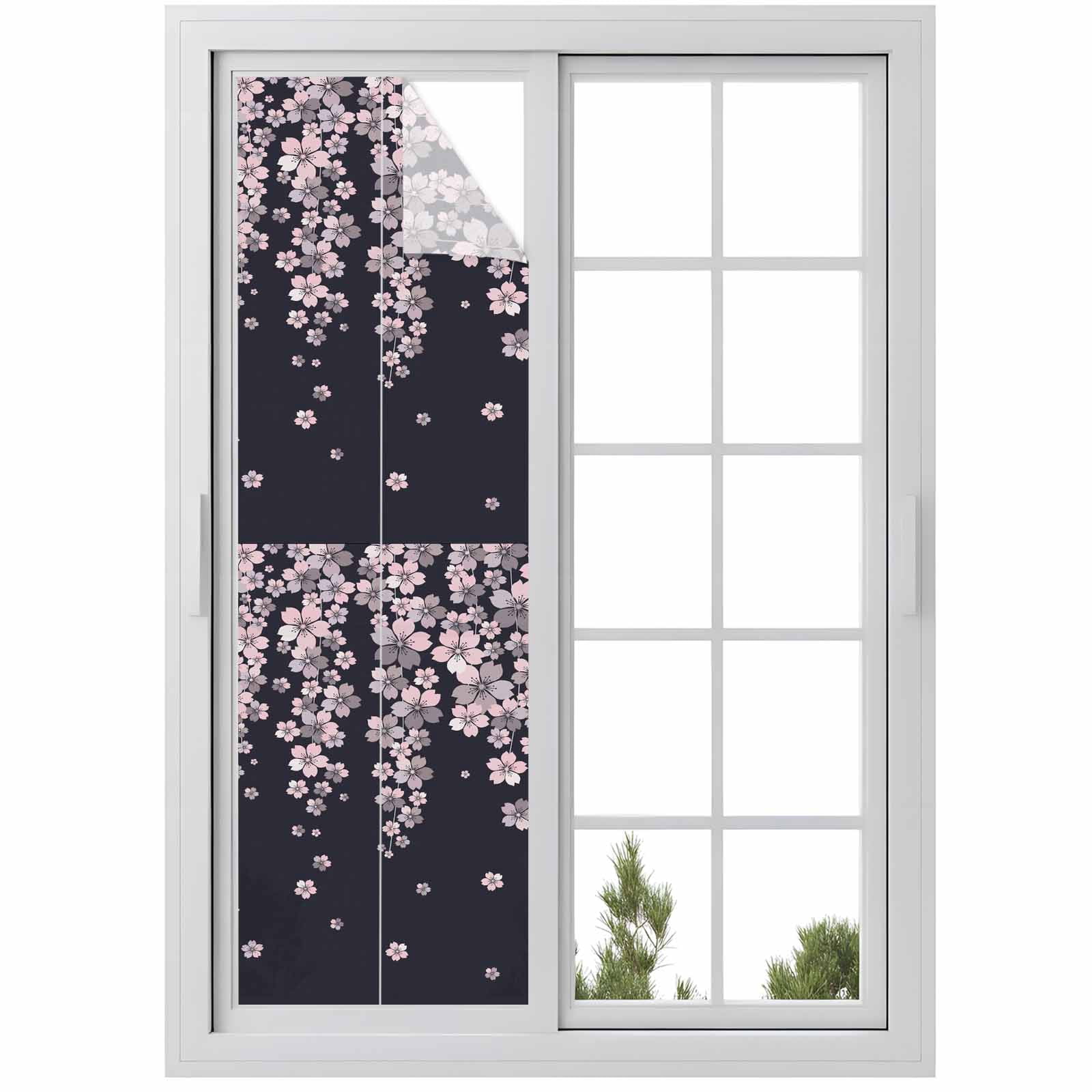 Spring Floral Window Privacy Film, Japanese Watercolor Cherry Blossom ...