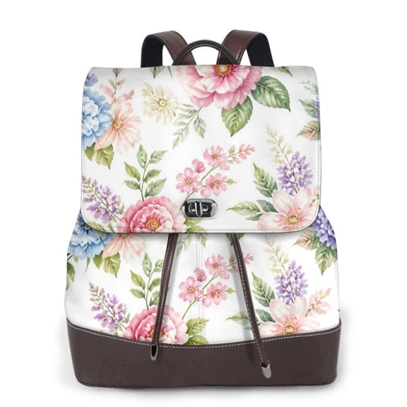 Spring Floral Women's Leather Backpack All-Over Print Bag for Work and Travel