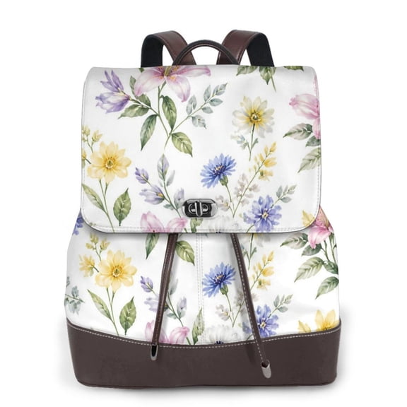 Spring Floral Women's Leather Backpack All-Over Print Bag for Work and Travel
