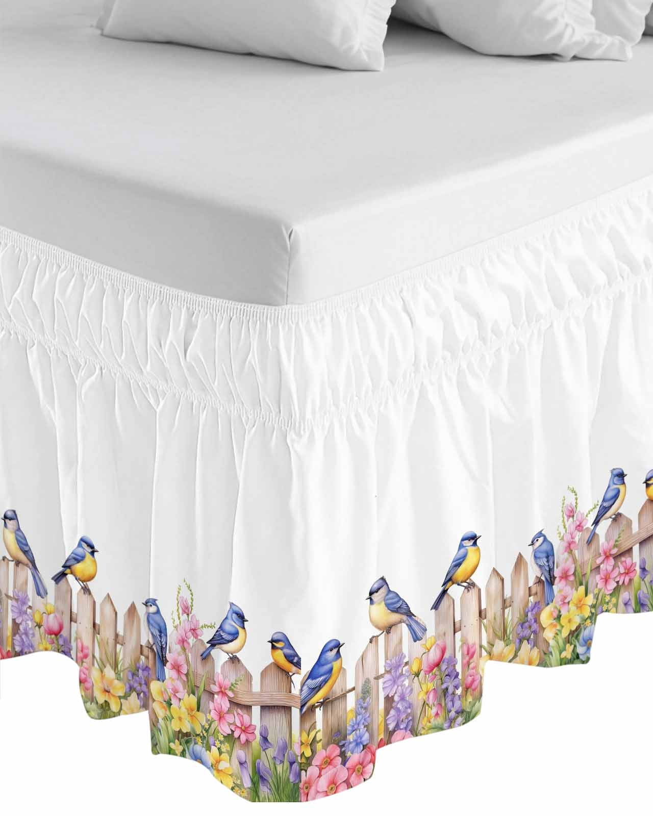 Spring Floral Wrap Around Bed Skirts for Queen Bed 16