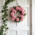 thumbnail image 1 of Spring Floral Wreath Faux Rose and Hydrangea Front Door Decoration 13.8in Artificial Flower Greenery Garland for Spring Summer Porch Wall Window Party Wedding Home Decor, 1 of 5
