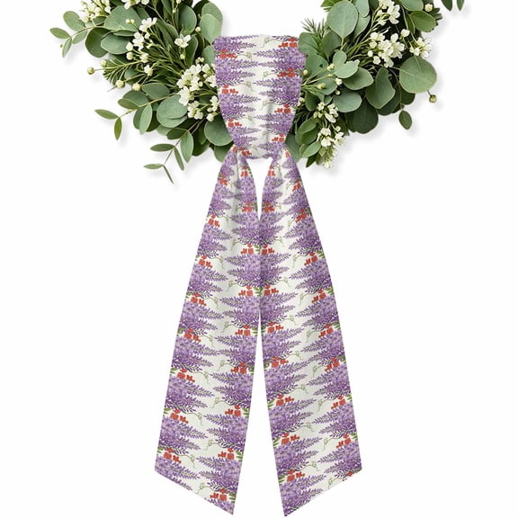 Spring Floral Wreath Sash for Front Door, Decorative Seasonal Bows Ribbons, Purple Wisteria Flowers Botanical Watercolor Holiday Wreath Accessories for Home Thanksgiving Fall Christmas Decorations