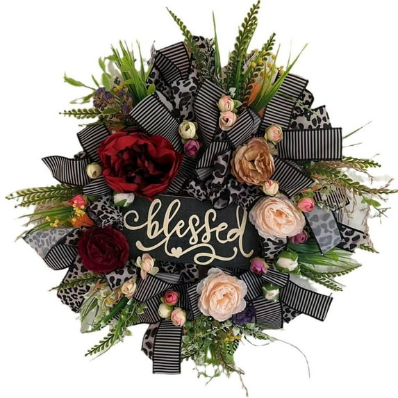 Spring Floral Wreath with Roses Grapevine Base Farmhouse for Front Door Wall Wedding Easter Seasonal Home Decoration