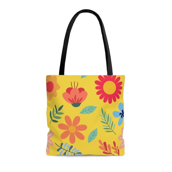 Spring Floral Yellow Tote Bag - Heavy Duty Casual Shoulder Handbag