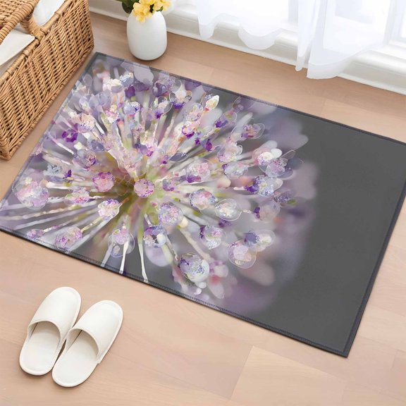 Spring Florals 2'x3' Rug for Entryway Front Door Kitchen Sink Area, Watercolor Fantasy Purple Pink Dandelion Floral Plant Low Pile Non Slip Rectangle Area Rug, Machine Washable Indoor Outdoor Mat