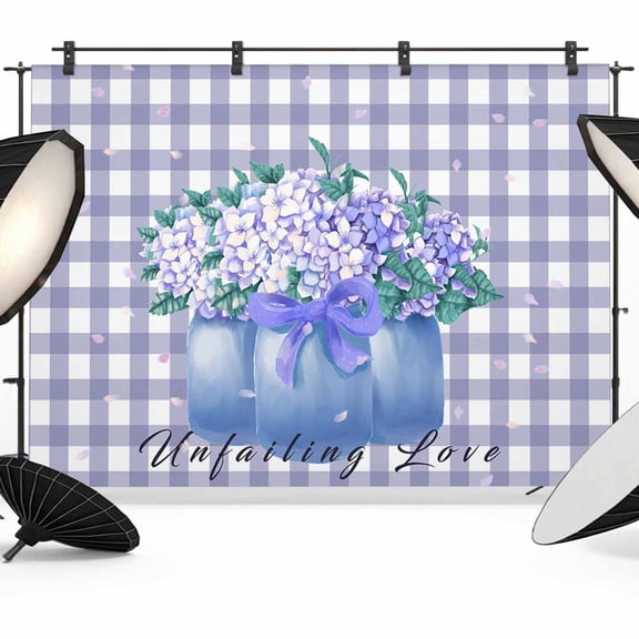 Spring Florals Backdrop for Photography, Hydrangea Purple Buffalo Plaid Photo Backdrop Portrait Background Party Banner Photo Backgrounds for Studio Booth Props, 10x8ft