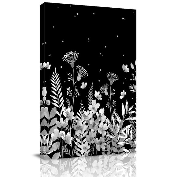 Spring Florals Canvas Wall Art for Living Room, Mystic Butterfly Black White Floral Eucalyptus Leaves Poster Print Painting for Bedroom Office Home Decoration Wall Pictures Prepare To Hang 24"x36"