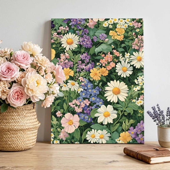 Spring Florals Canvas Wall Art for Living Room, White Daisy Pastoral Oil Painting Poster Print Painting for Bedroom Office Home Decoration Wall Pictures Prepare To Hang 8"x10"