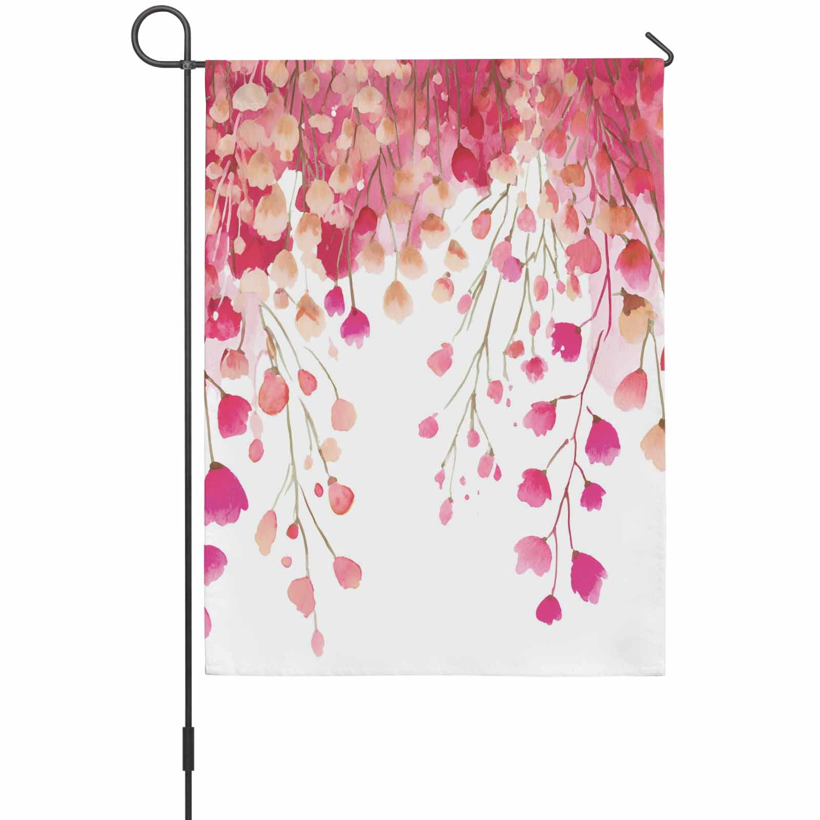 Spring Florals House Flag 28 x 40 Inches, Watercolor Gradient Pink Red Floral Romantic Weather Proof Outdoor Patio Flags Double Sided Small House Decoration for Yard Lawn Outside Home