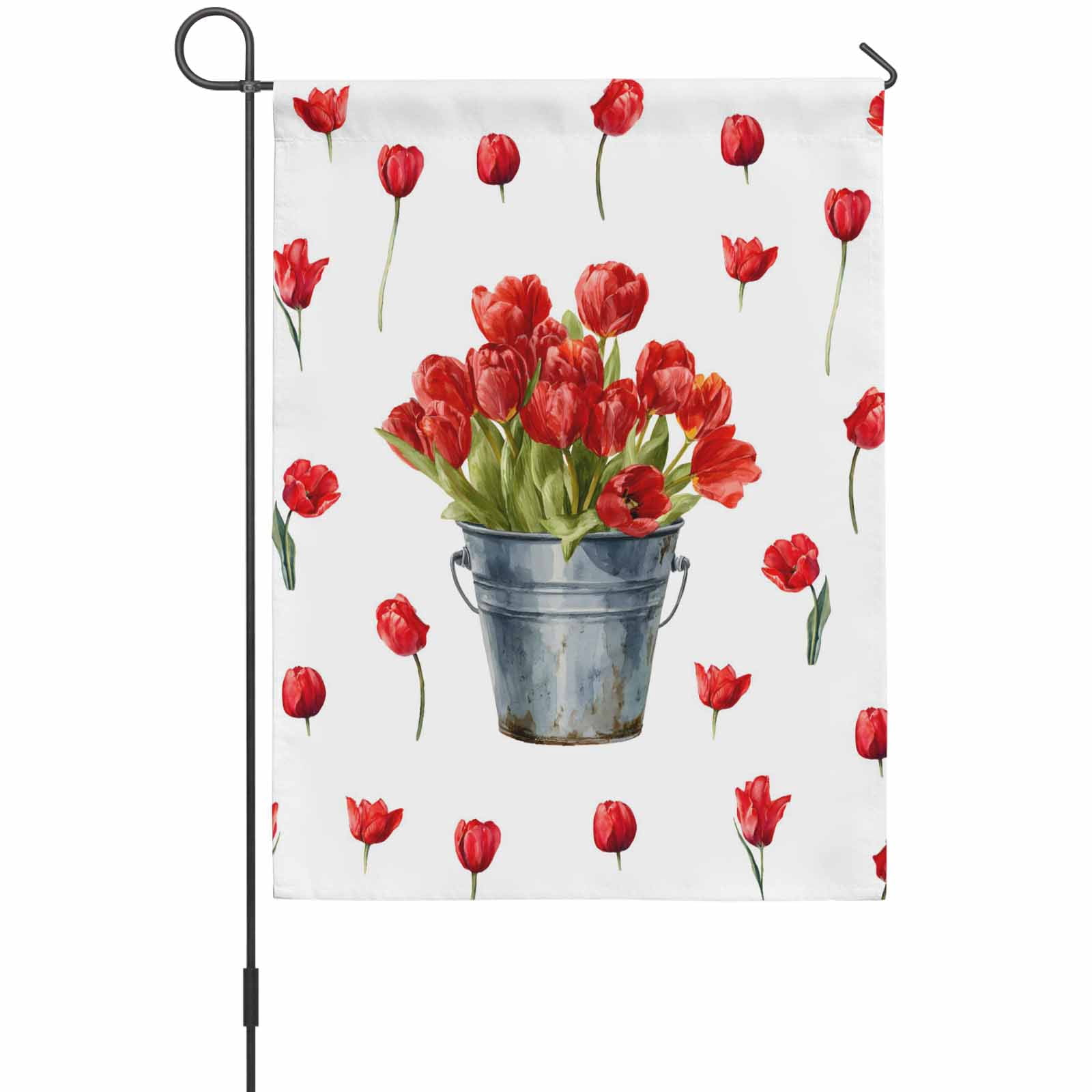 Spring Florals House Flags For Outdoor, Red Tulip Floral Drum Farm Plants Country Small Double Side Yard Flags Weather Proof House Decor for Lawn Outside Holiday 28 x 40 Inches
