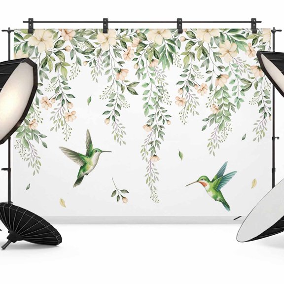 Spring Florals Photography Backdrop 10x8FT, Watercolor Beige Floral Falling Green Leaf Birds Photo Backdrops, Background for Photography Studio Photo Studio Background, Back Drop for Photoshoot