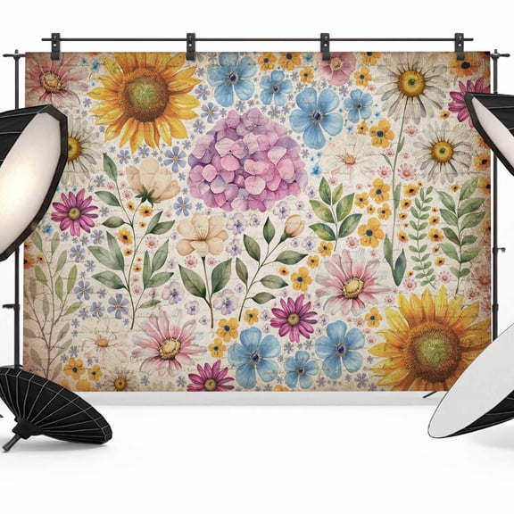 Spring Florals Photography Backdrop 7x5FT, Watercolor Country Colorful Floral Leaf Plant Vintage Paper Photo Backdrops, Background for Photography Studio, Back Drop for Photoshoot