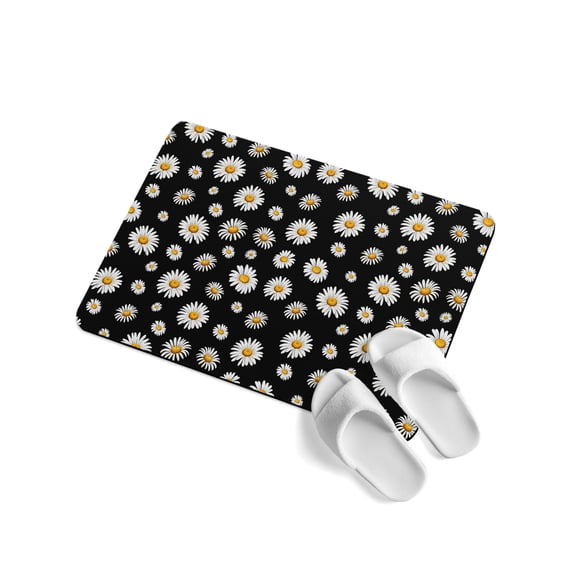Spring Florals Soft Diatomaceous Earth Mat, Watercolor Country White Daisy Floral Black Absorbent Bath Mat Non Slip Rubber Backed Quick Dry Doormat Fit Under Door for Bathroom Kitchen 16"x24"