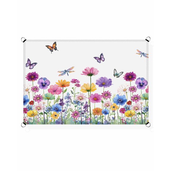 Spring Florals Sun Shade Sail 14'X18' Watercolor Colorful Floral Leaf Butterfly Dragonfly UV Block Outdoor Sail Shades Breathable Waterproof Rectangular Sunshade for Patio Garden Pool Pergola Porch