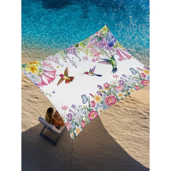 Spring Florals Sun Shade Sail 14' x 18', Vintage Watercolor Colorful Floral Leaf Plant Birds Rectangle Outdoor Sunshade Canopy, Waterproof UV Block Patio Covers for Garden Yard Beach