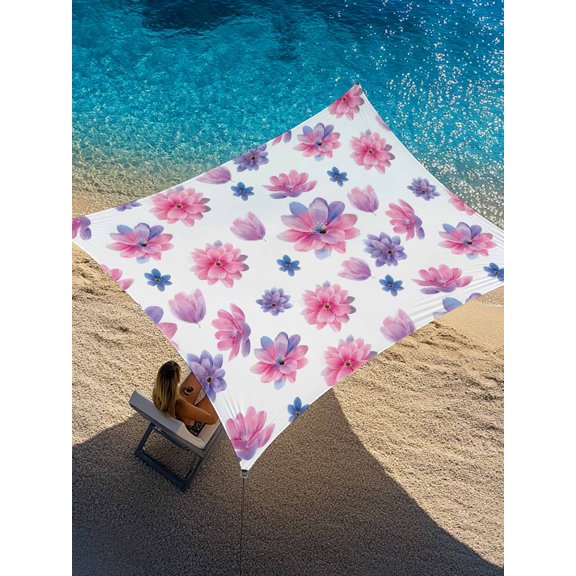 Spring Florals Sun Shade Sail 6.5' x 10', Romantic Pink Purple Blue Gradient Floral Plant Rectangle Outdoor Sunshade Canopy, Waterproof UV Block Patio Covers for Garden Yard Beach