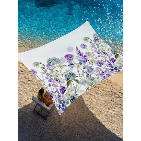 Spring Florals Sun Shade Sail 6.5' x 10', Watercolor Gradient Purple Dandelion Lavender Floral Leaf Rectangle Outdoor Sunshade Canopy, Waterproof UV Block Patio Covers for Garden Yard Beach