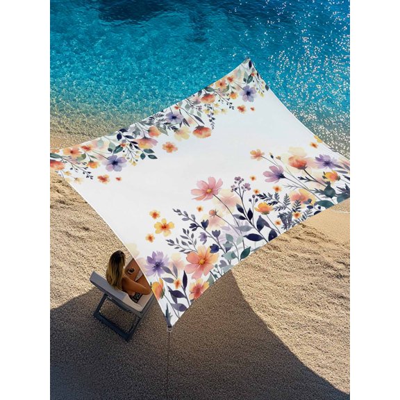 Spring Florals Sun Shade Sail 6.5' x 10', Watercolors Pink Purple Flower Plant Rectangle Outdoor Sunshade Canopy, Waterproof UV Block Patio Covers for Garden Yard Beach