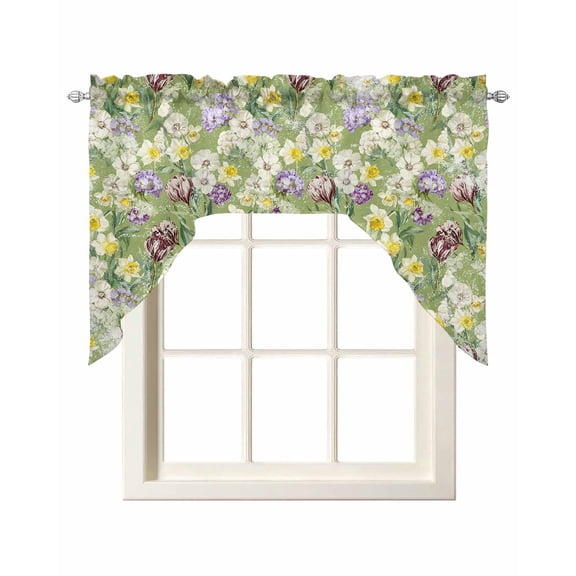 Spring Florals Swag Valances for Windows 56 x 36 Vintage Oil Painting Pink White Purple Floral Leaf Grass Green Rod Pocket Light Filtering Window Topper for Kitchen Bathroom Bedroom Living Room