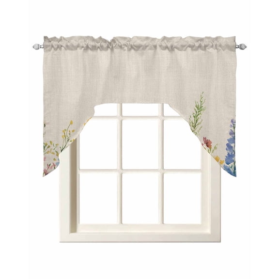Spring Florals Swag Valances for Windows 56 x 36 Watercolor Hand-painted Linen Texture Rod Pocket Light Filtering Window Topper for Kitchen Bathroom Bedroom Living Room