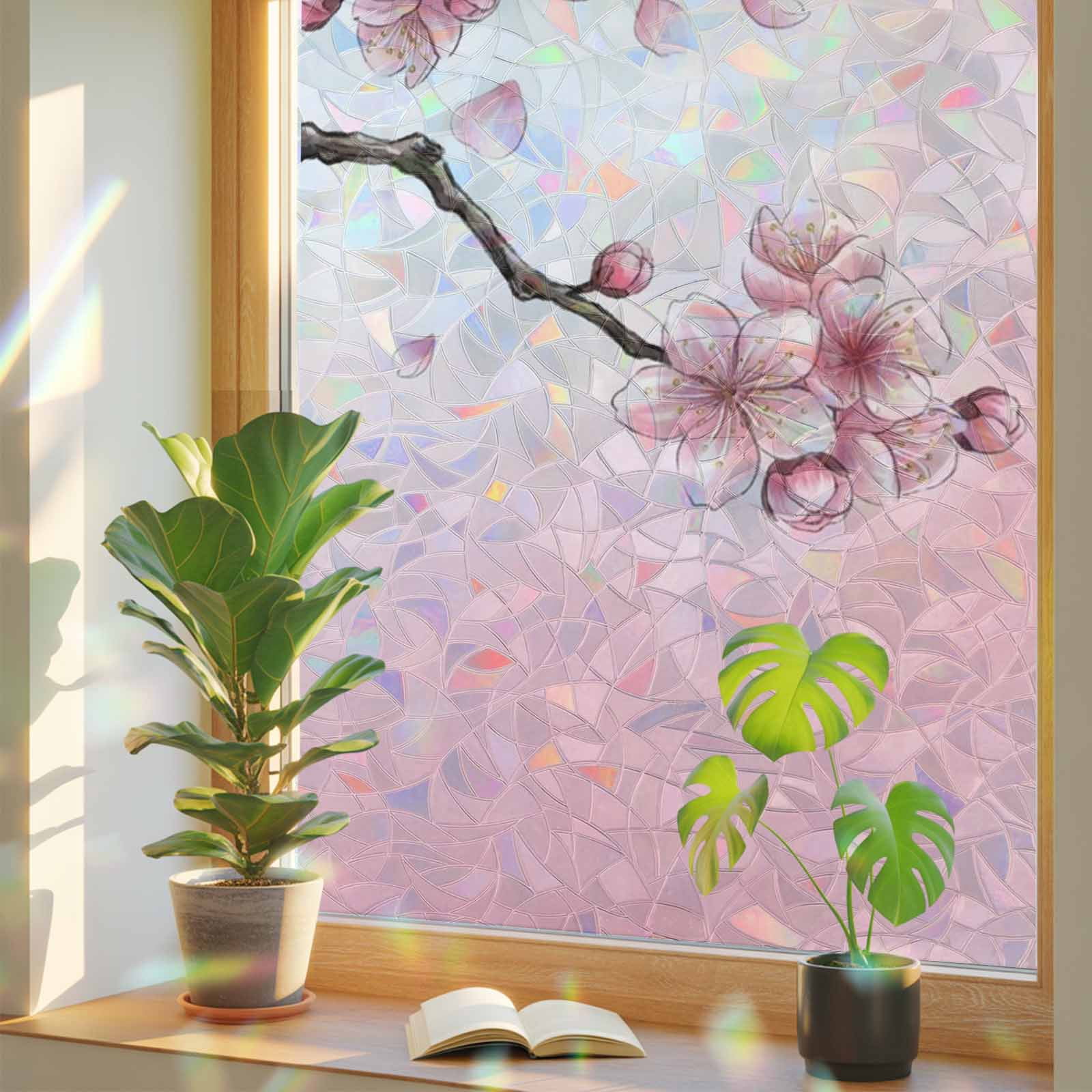 Spring Florals Window Privacy Film, Japanese Cherry Blossom Watercolor ...