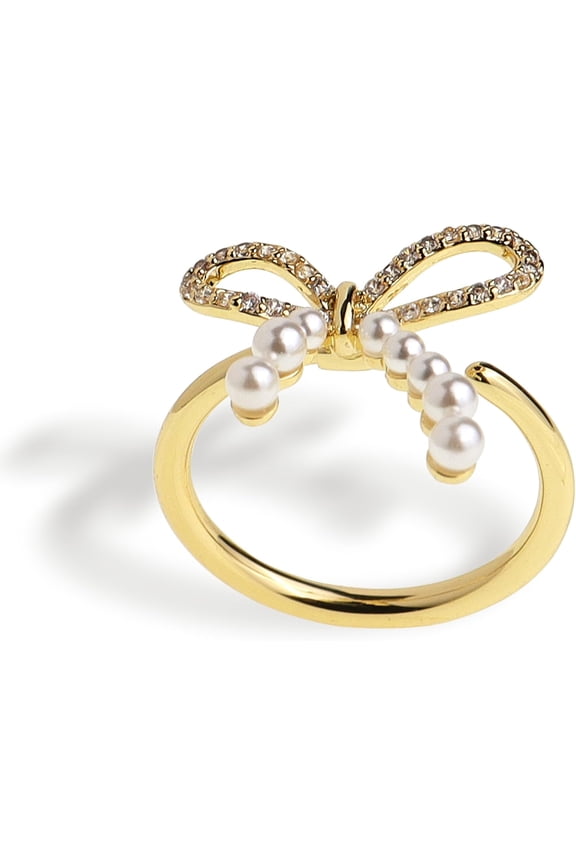 Spring Flower Adjustable Open Gold Ring for Women - Trendy Elegant Unique Cubic Zirconia Enamel Front Open Floral Leaf Easter Jewelry Gift