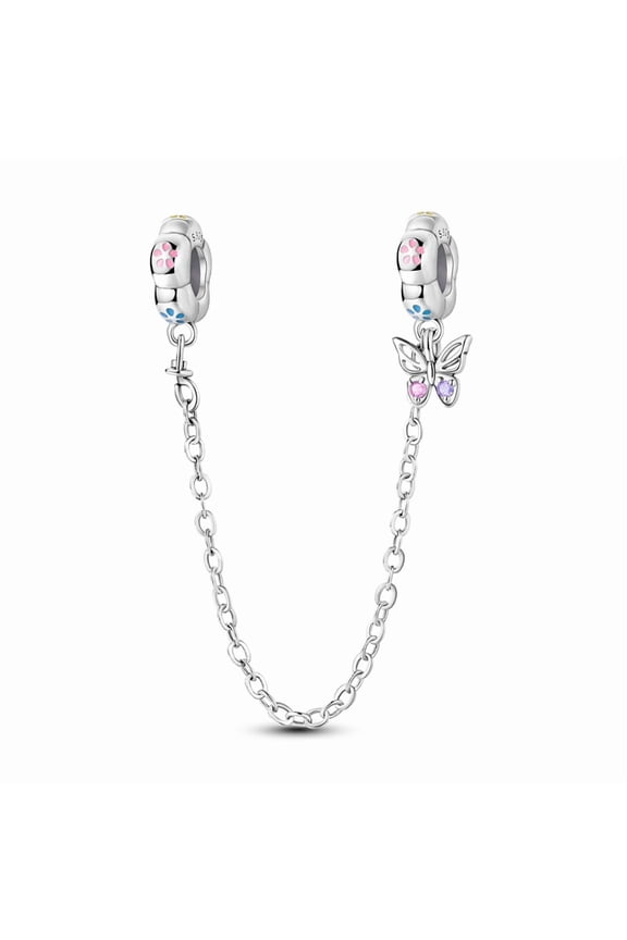 Spring Flower And Butterfly Safety Chain Charm, Compatible with Most Bracelet, Charm for Bracelet