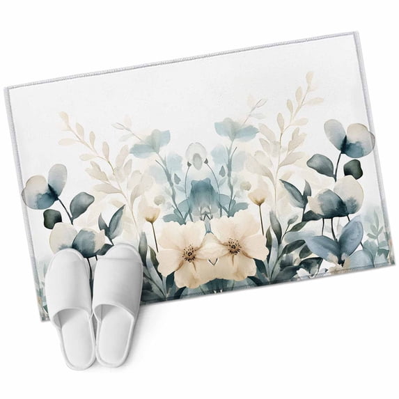 Spring Flower Area&nbsp;Rug 2x3ft Rustic Watercolors Wildflowers Sage Green Leave Non-Slip&nbsp;Washable Square&nbsp;Rugs Soft Felt Indoor Floor Mat for Bedroom Kitchen Living Room Bathroom