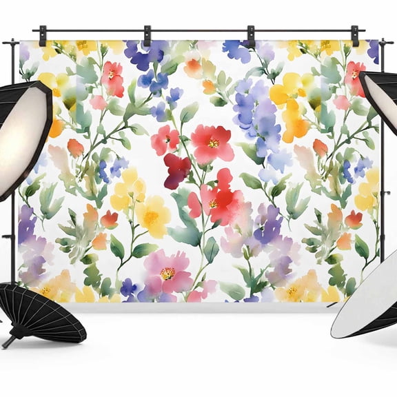 Spring Flower Backdrop for Photoshoot,Photography Photo Studio Background Wall Backdrop,Abstract Gradient Blue Purple Red Green Back Drop Banner Panel for Portraits Wedding Live Streaming 12x8Ft