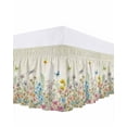 thumbnail image 1 of Spring Flower Bed Skirt King Size 18 Inch Drop, Colorful Floral Leaf Butterfly Dragonfly Beige Adjustable Elastic Dust Ruffles Bedskirt for King Bed Wrap Around Pleated Mattress Frame Cover, 1 of 9