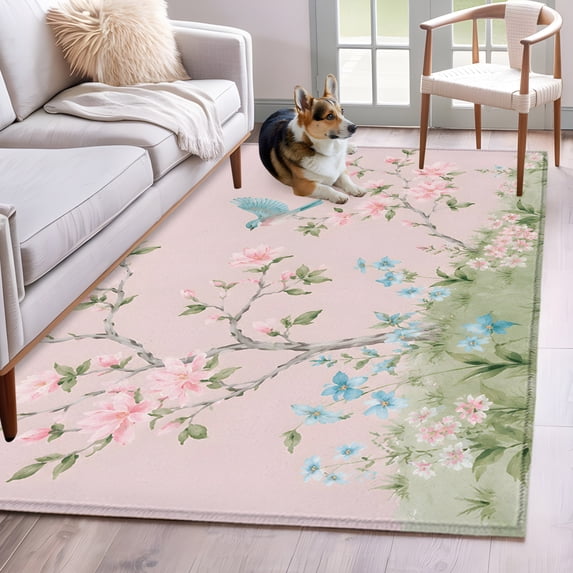 Create Leaf Spring Spring Flower Bird Area Rugs 2.7x5ft Country Pastoral Blue Pink Floral ...