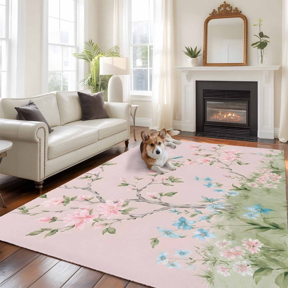 Create Leaf Spring Spring Flower Bird Large Area Rugs 6x9ft Country Pastoral Blue Pink ...