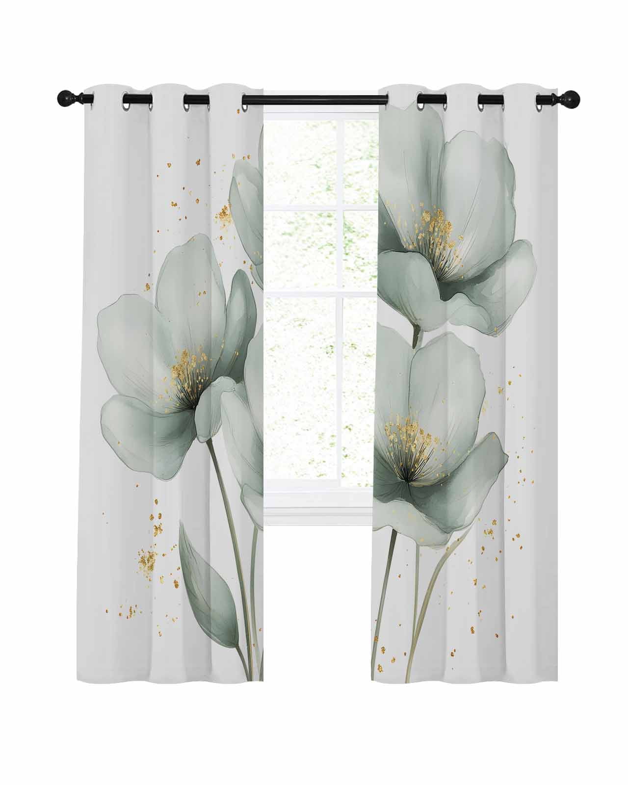 Spring Flower Blackout Curtains 45 Inch Length Rustic Watercolor White ...