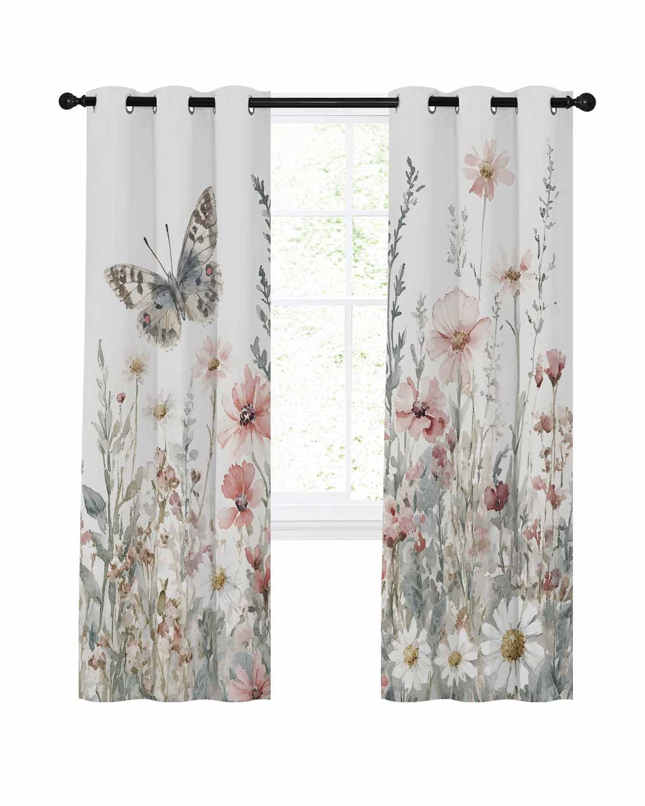 Spring Flower Blackout Curtains 96 Inch Length Vintage Botanical Foral ...