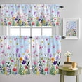 thumbnail image 1 of Spring Flower Butterfly Curtain Tier and Valance Set 3 Piece, Pastoral Colorful Floral Plant 3-inch Rod Pocket Window Tier Curtains Valance for Kitchen Living Room, 1 of 9