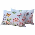 thumbnail image 1 of Spring Flower Butterfly Pillow Covers 2 Pack Country Watercolor Blue Floral Leaf Pillowcase Waterproof Outdoor Throw Pillow Cover for Patio Balcony Rectangular Cushion 20”x12”, 1 of 9