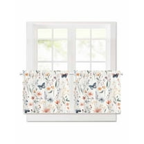 Spring Flower Butterfly Short Blackout Curtains 30Inch Long Retro Watercolor Floral Leaf Rod Pocket Kitchen Curtains, 2 Panels Thermal Insulated Room Darkening Drapes for Bedroom, 30"W x 30"L