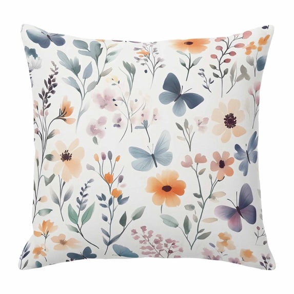 Spring Flower Butterfly Throw Pillow Cover Retro Leaf Farm Cotton Linen Cushion Cover Throw Pillow Case with Invisible Zipper for Couch Sofa Bed Chair Car 24x24 Inch