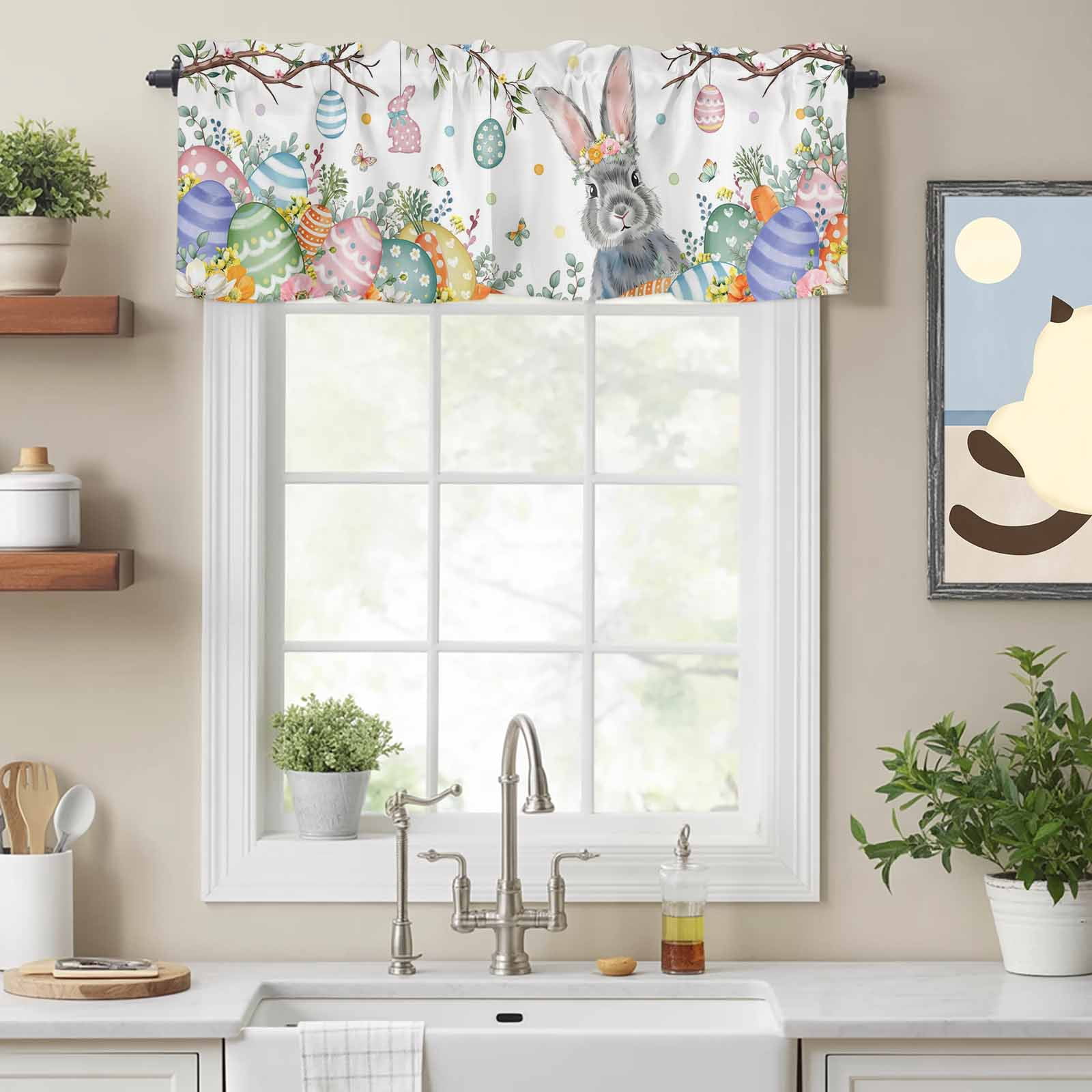 Kitchen Window Springtime Spring Flower Butterfly Tree Branch Valances for Windows,Kitchen ...