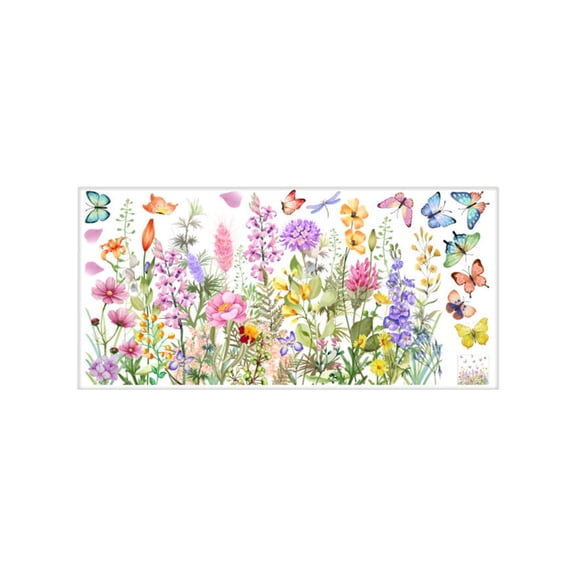 Spring Flower Butterfly Window Decals, Removable Static Stickers for Glass Home Decor, Colorful Floral Art 24" X 12"